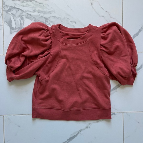 Maeve Tops - Maeve Coral Puff Sleeve Short Sleeve Sweatshirt XXS